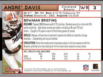 2004 Bowman - First Edition #3 Andre Davis Back