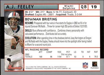 2004 Bowman - First Edition #19 A.J. Feeley Back