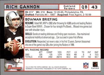 2004 Bowman - First Edition #43 Rich Gannon Back