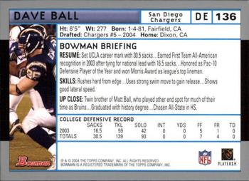 2004 Bowman - First Edition #136 Dave Ball Back