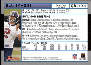 2004 Bowman - First Edition #171 B.J. Symons Back