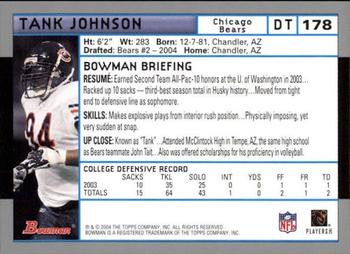 2004 Bowman - First Edition #178 Tank Johnson Back