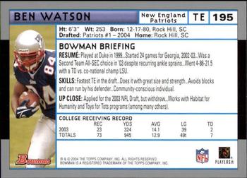 2004 Bowman - First Edition #195 Ben Watson Back