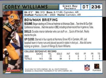 2004 Bowman - First Edition #236 Corey Williams Back