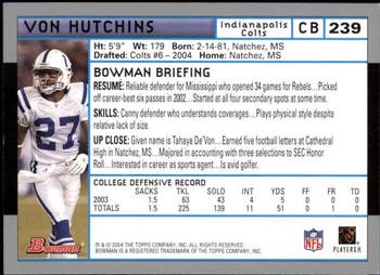2004 Bowman - First Edition #239 Von Hutchins Back
