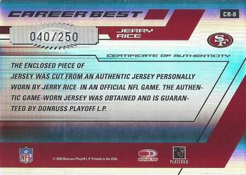 2004 Donruss Elite - Career Best Jerseys #CB-8 Jerry Rice Back