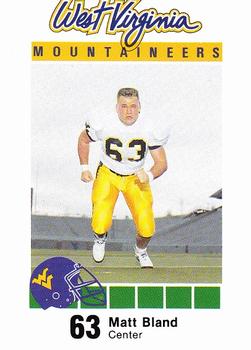 1990 West Virginia Mountaineers Program Cards #NNO Matt Bland Front