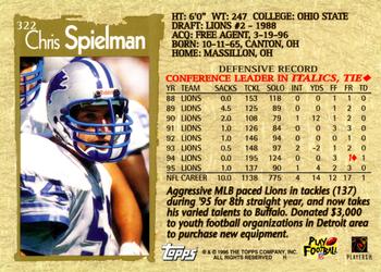 1996 Topps #322 Chris Spielman Back