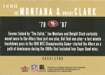 2004 Fleer Greats of the Game - Classic Combos #5 CC Joe Montana / Dwight Clark Back