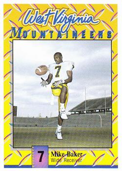 1992 West Virginia Mountaineers Program Cards #4 Mike Baker Front