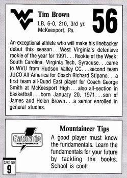1992 West Virginia Mountaineers Program Cards #9 Tim Brown Back