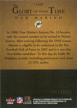 2004 Fleer Greats of the Game - Glory of Their Time #7 GOT Dan Marino Back