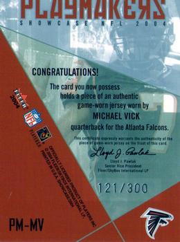 2004 Fleer Showcase - Playmakers Game Used #PM-MV1 Michael Vick Back