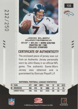 2004 Leaf Certified Materials - Mirror White Materials #133 John Elway Back