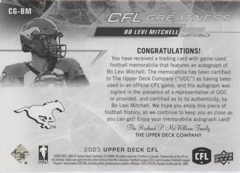 2023 Upper Deck CFL - CFL Greatness Game Patch Auto #CG-BM Bo Levi Mitchell Back