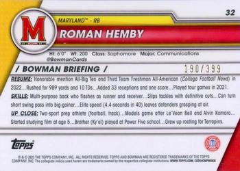 2023 Bowman University Chrome - Purple Refractor #32 Roman Hemby Back