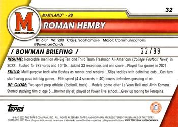 2023 Bowman University Chrome - Green Shimmer Refractor #32 Roman Hemby Back