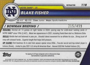 2023 Bowman University Chrome - Chrome Prospect Autographs Refractor #118 Blake Fisher Back