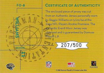 2004 Leaf Rookies & Stars - Freshman Orientation Jersey #FO-8 Reggie Williams Back