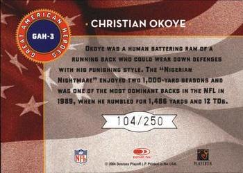 2004 Leaf Rookies & Stars - Great American Heroes Blue #GAH-3 Christian Okoye Back