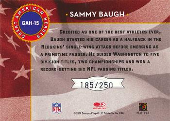 2004 Leaf Rookies & Stars - Great American Heroes Blue #GAH-15 Sammy Baugh Back