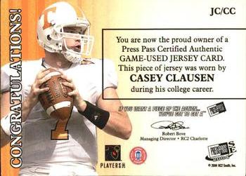 2004 Press Pass SE - Game Used Jerseys Bronze #JC/CC Casey Clausen Back