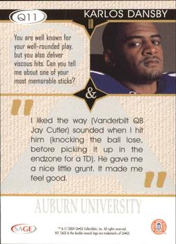 2004 SAGE HIT - Q&A Silver #Q11 Karlos Dansby Back