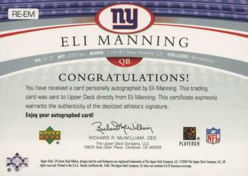 2004 SP Game Used - Rookie Exclusives Autographs #RE-EM Eli Manning Back