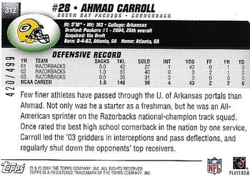 2004 Topps - Gold #312 Ahmad Carroll Back