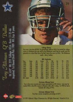 1997 Collector's Edge Extreme #39 Troy Aikman Back
