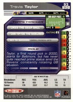 2004 Topps Total - First Edition #93 Travis Taylor Back