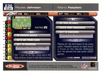 2004 Topps Total - First Edition #230 Raylee Johnson / Mario Fatefehi Back