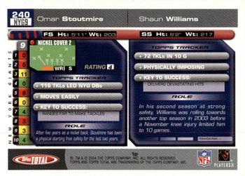 2004 Topps Total - First Edition #240 Omar Stoutmire / Shaun Williams Back