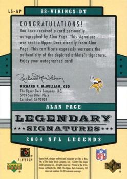 2004 Upper Deck Legends - Legendary Signatures #LS-AP Alan Page Back