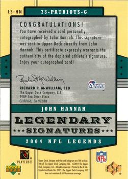 2004 Upper Deck Legends - Legendary Signatures #LS-HN John Hannah Back