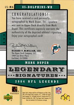 2004 Upper Deck Legends - Legendary Signatures #LS-MA Mark Duper Back