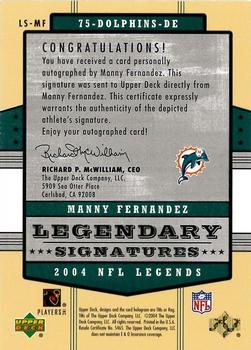 2004 Upper Deck Legends - Legendary Signatures #LS-MF Manny Fernandez Back