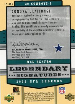 2004 Upper Deck Legends - Legendary Signatures #LS-MR Mel Renfro Back