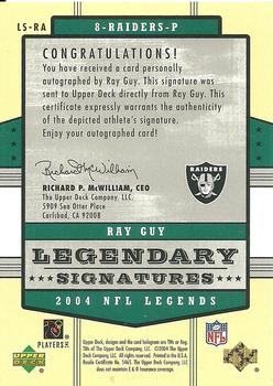 2004 Upper Deck Legends - Legendary Signatures #LS-RA Ray Guy Back