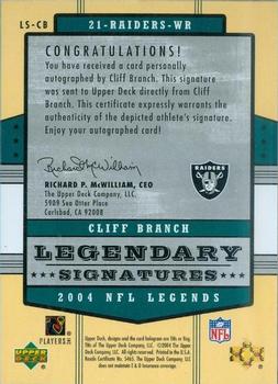 2004 Upper Deck Legends - Legendary Signatures #LS-CB Cliff Branch Back