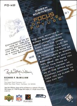 2004 Upper Deck Reflections - Focus on the Future Jerseys Gold #FO-KR Koren Robinson Back