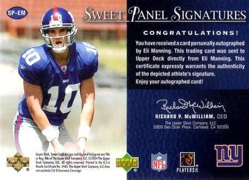 2004 Upper Deck Sweet Spot - Sweet Panel Signatures Gold #SP-EM Eli Manning Back