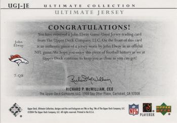 2004 Upper Deck Ultimate Collection - Game Jerseys #UGJ-JE John Elway Back