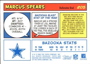 2005 Bazooka - Blue #205 Marcus Spears Back