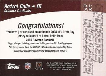 2005 Bowman - Draft Day Selections Relics #DJ-AR Antrel Rolle Back