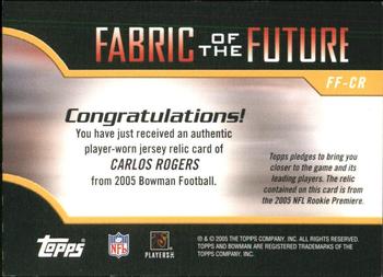 2005 Bowman - Fabric of the Future #FF-CR Carlos Rogers Back
