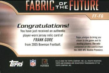 2005 Bowman - Fabric of the Future #FF-FG Frank Gore Back