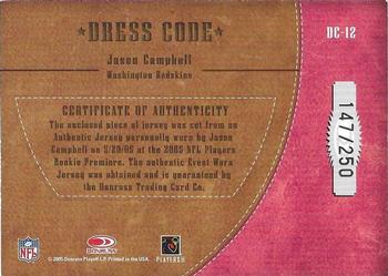 2005 Donruss Classics - Dress Code Jerseys #DC-12 Jason Campbell Back