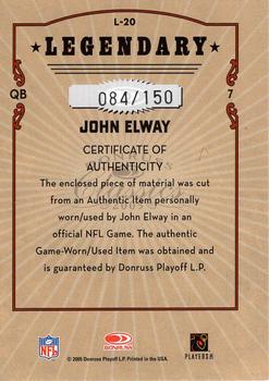 2005 Donruss Classics - Legendary Players Jerseys #L-20 John Elway Back