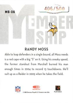 2005 Donruss Classics - Membership Silver #MS-26 Randy Moss Back